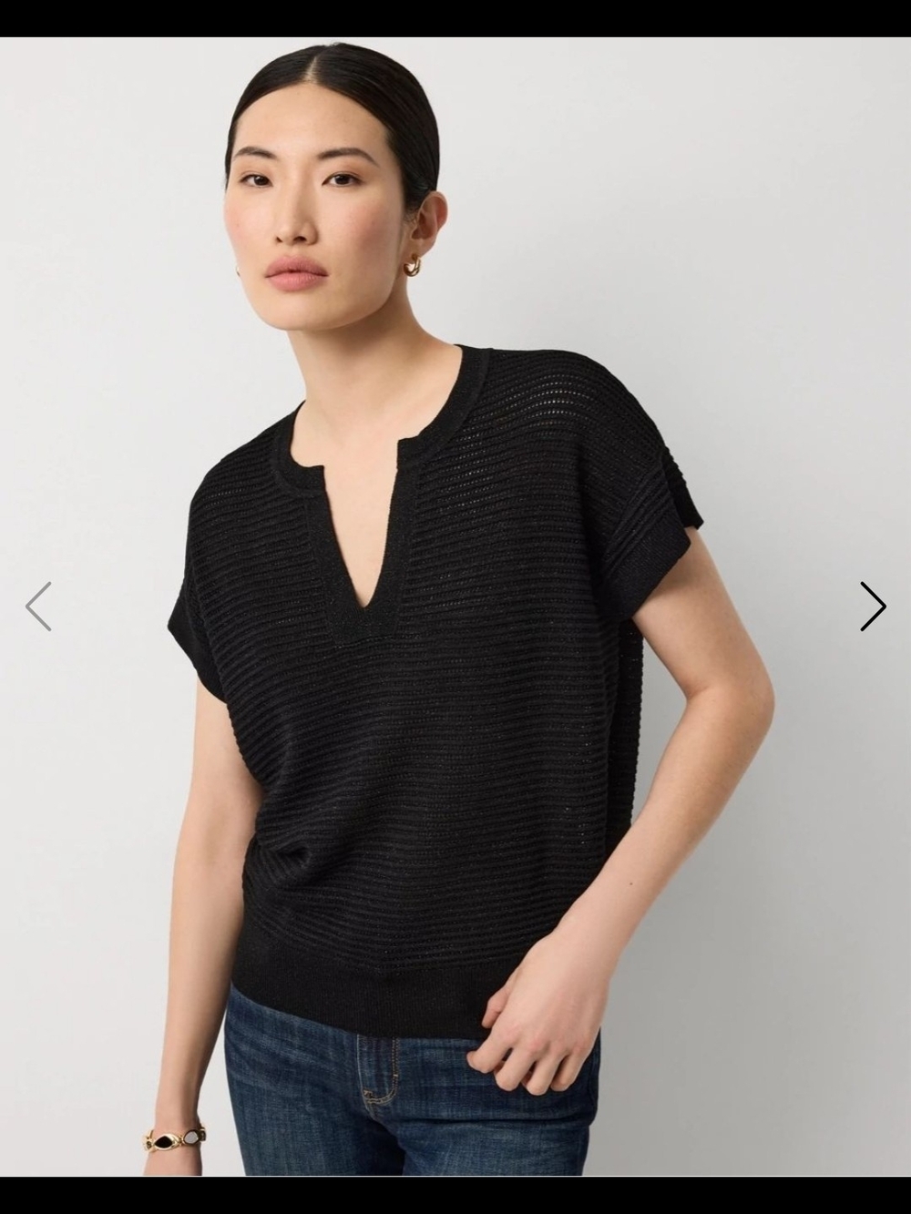 White House Black Market Metallic Stich Textured Knit Short Sleeve Pullover